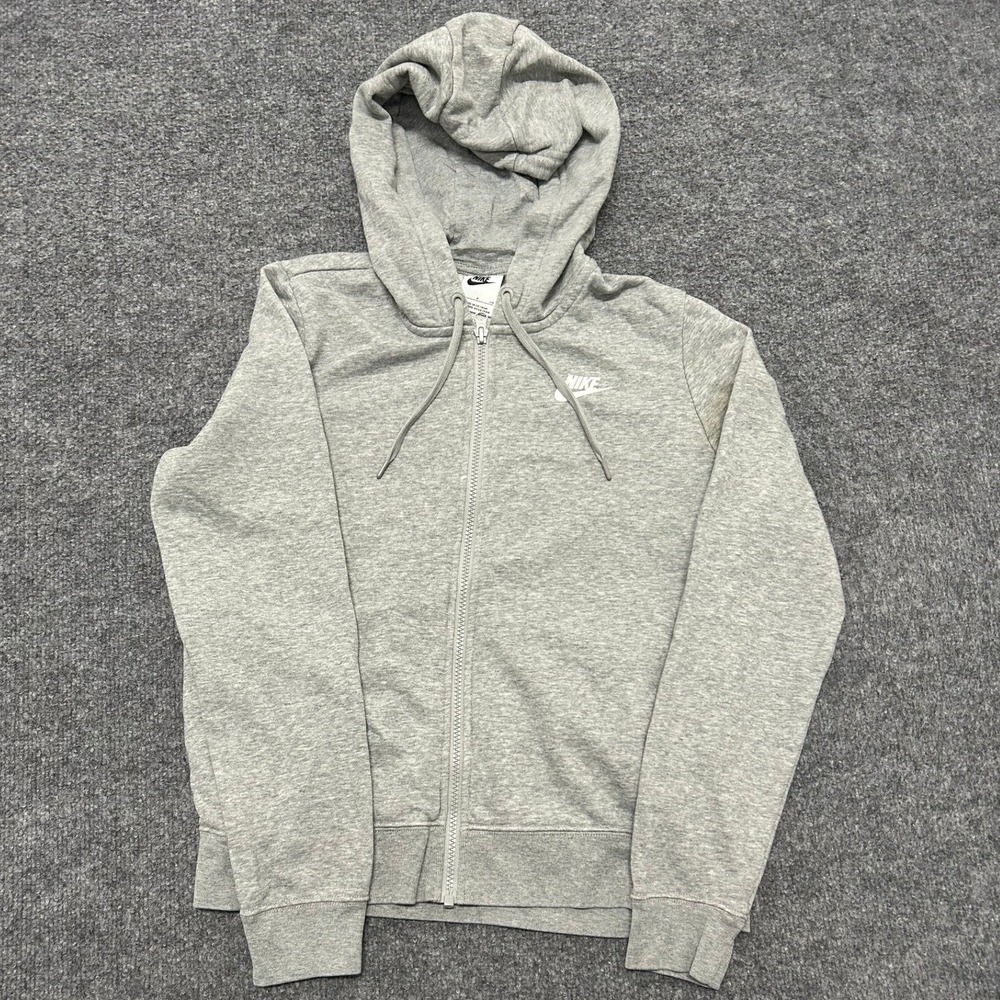 Nike Hoodie Womens Size S Gray Full Zip Athletic Cotton Blend Pocket Stained